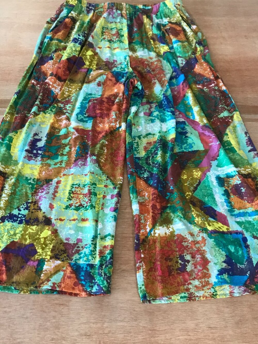 Jams World Diamond Road Cropped Wide Leg Pants Women L Blue Geometric Pull On